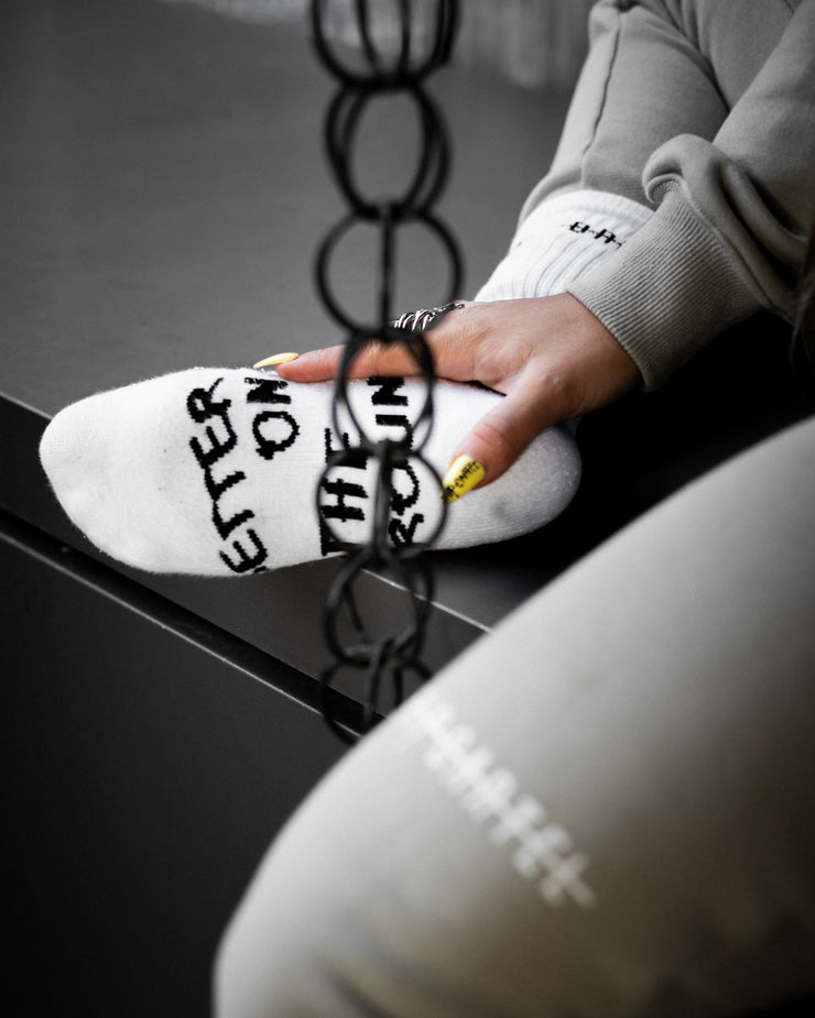 White Luxury Designer 'Better On The Ground' Socks